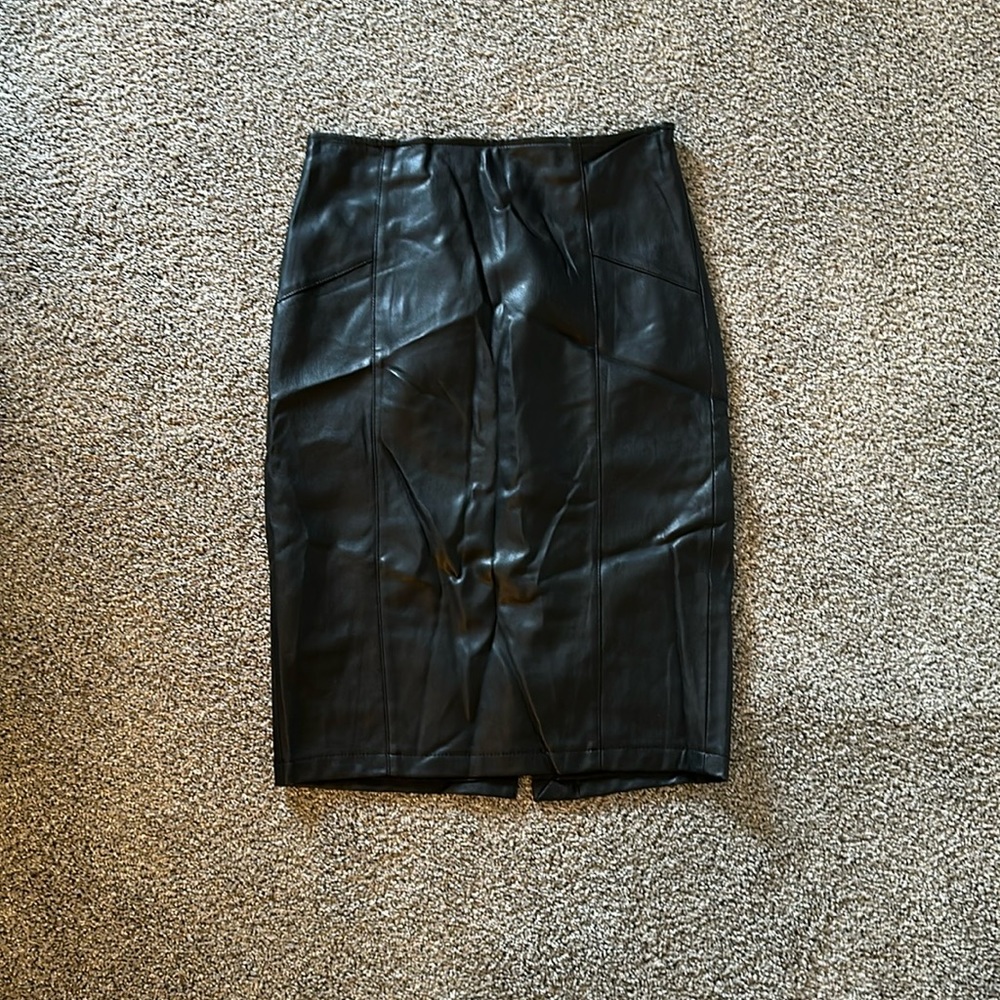 Mango Black Faux Leather Pencil Skirt